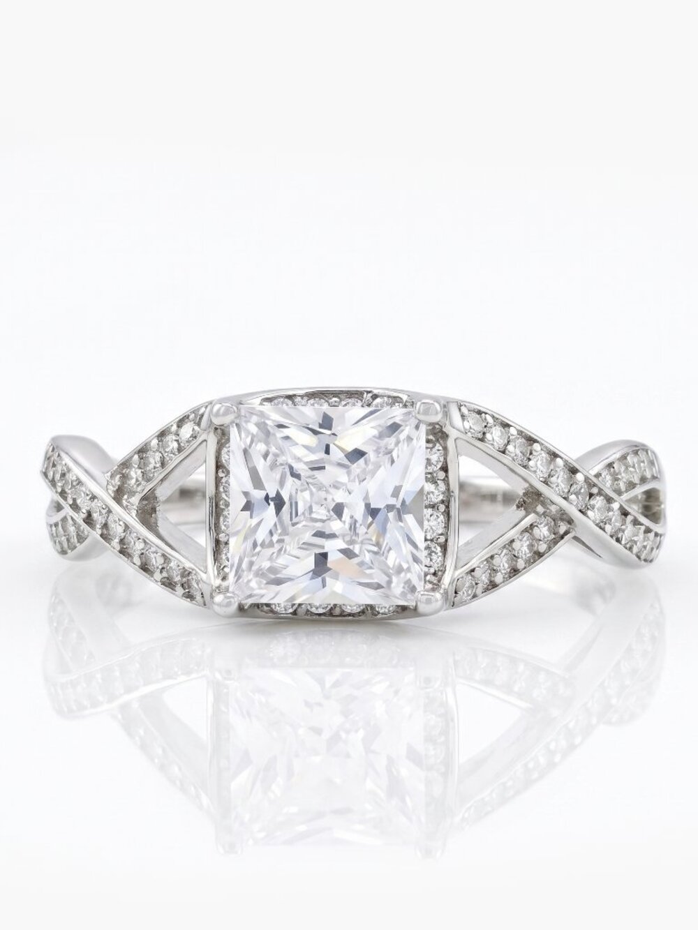 Classic Engagement Style Square Halo ring with twist band,  925 Sterling …